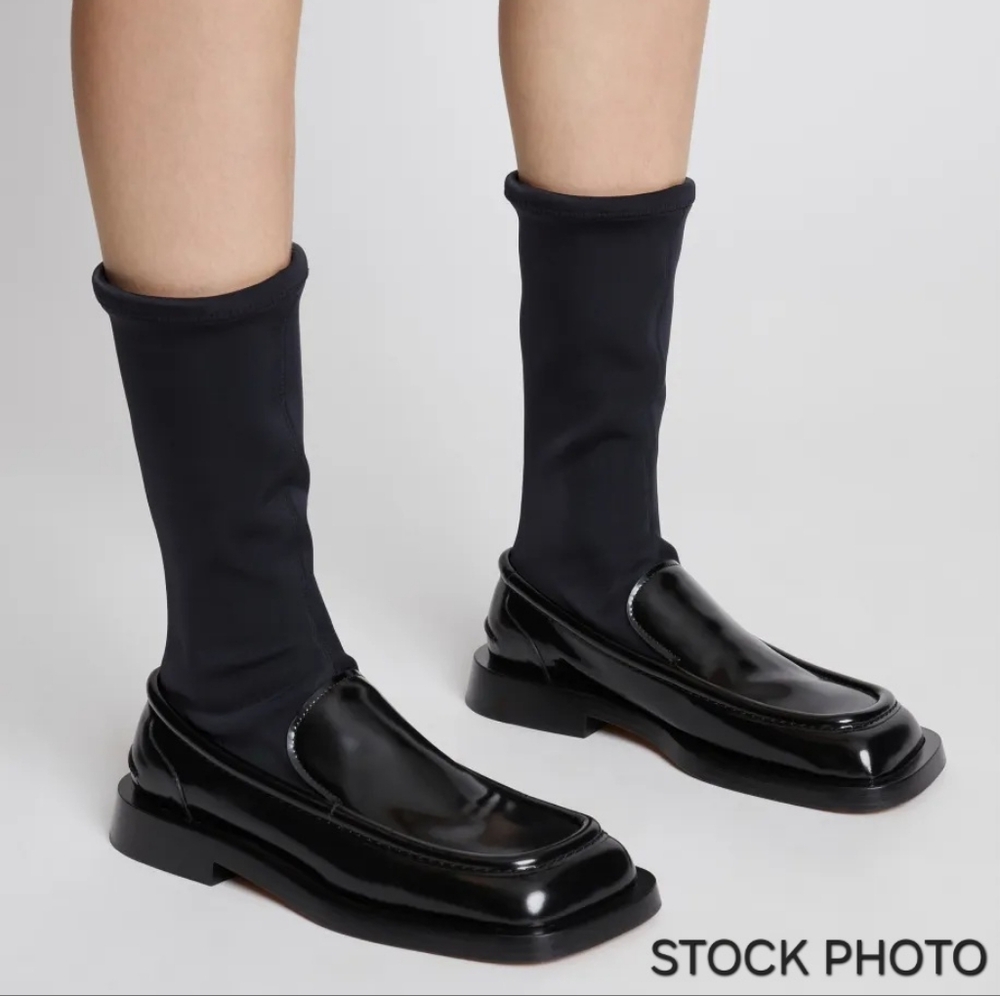 Proenza Schouler Square Loafer Stretch Boot Leather Black EU38 US8 UK5 Neoprene